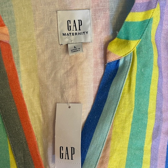 GAP Women's Striped Linen Maternity Button Down Shirt - Picture 3 of 6